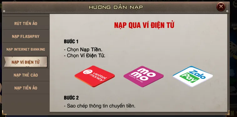 Hướng dẫn nạp tiền qua ví điện tử an toàn nhanh chóng.