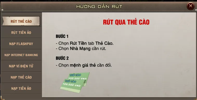 Hướng dẫn rút tiền bằng thẻ cào tại cổng game B52 chỉ với các bước đơn giản.