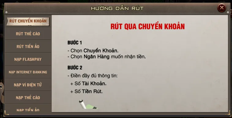 Hướng dẫn rút tiền về tài  khoản ngân hàng tại cổng game B52.